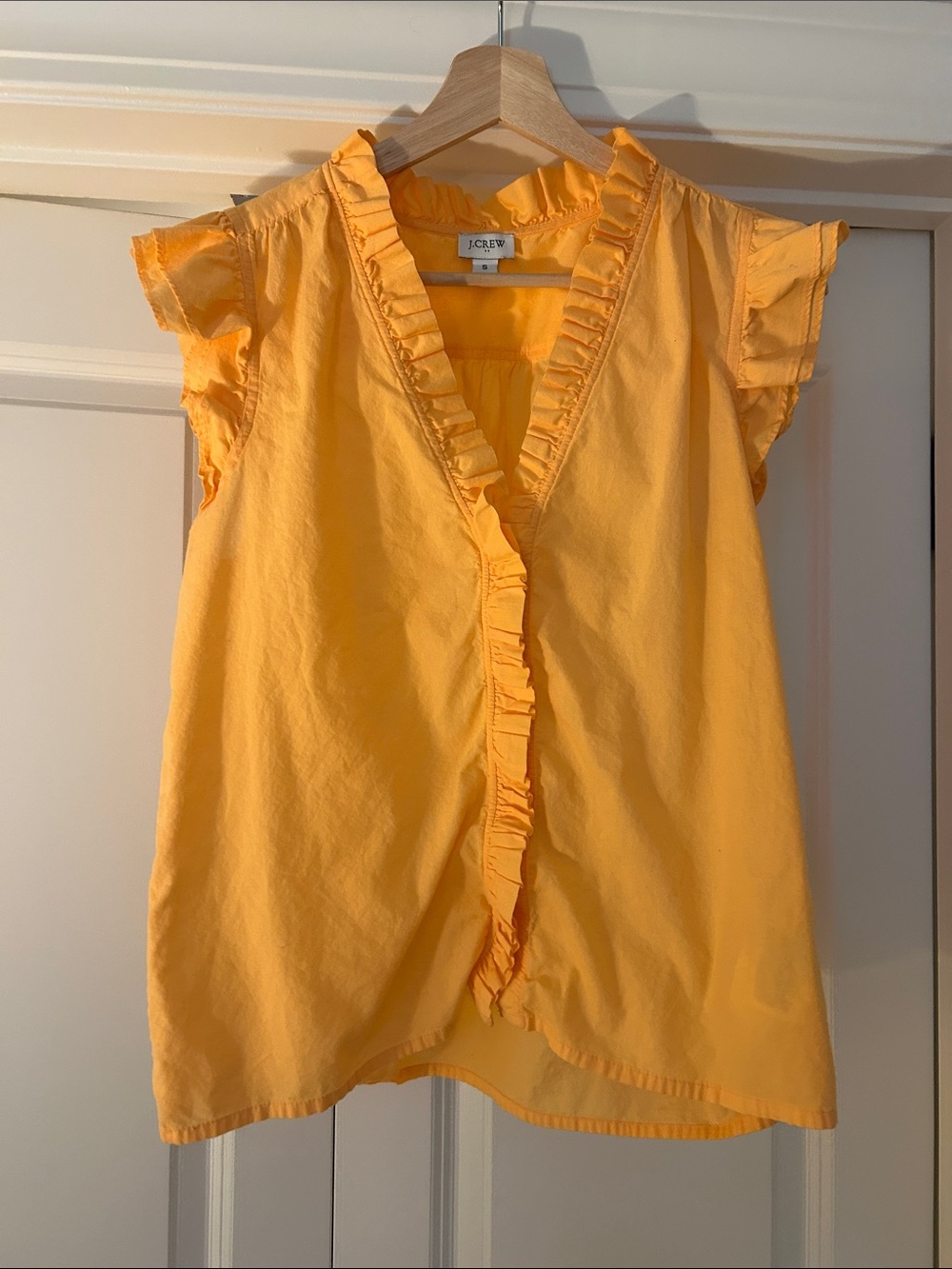 J. Crew Sunny Yellow Ruffle V-Neck Cap Sleeve Blouse
